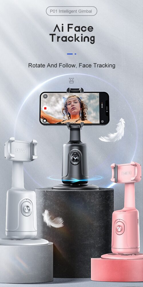 Palo de selfie operado por Inteligencia artificial. (AI face tracker) Seguimiento automático de rostro, disparo automático, rotación de 360 grados. Gimbal