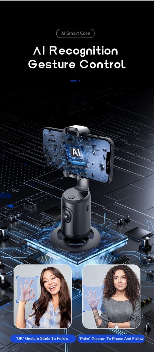 Palo de selfie operado por Inteligencia artificial. (AI face tracker) Seguimiento automático de rostro, disparo automático, rotación de 360 grados. Gimbal - Image 4
