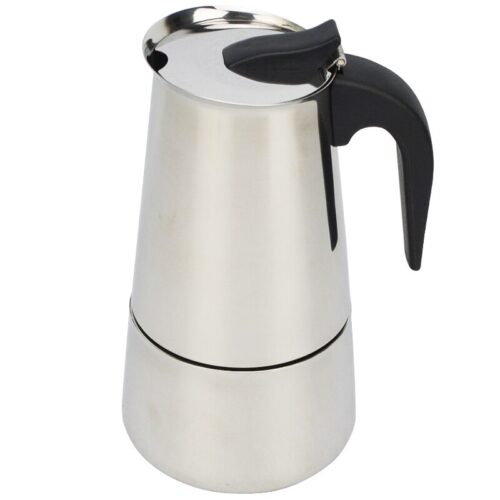 Cafetera Moka de 9 tazas en acero inoxidable, diseño moderno