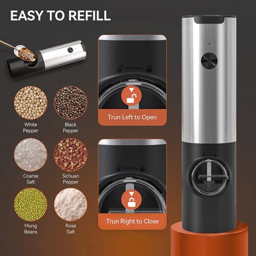 Molino doble para pimienta, especias y sal, eléctrico recargable por USB con luz LED - Image 4