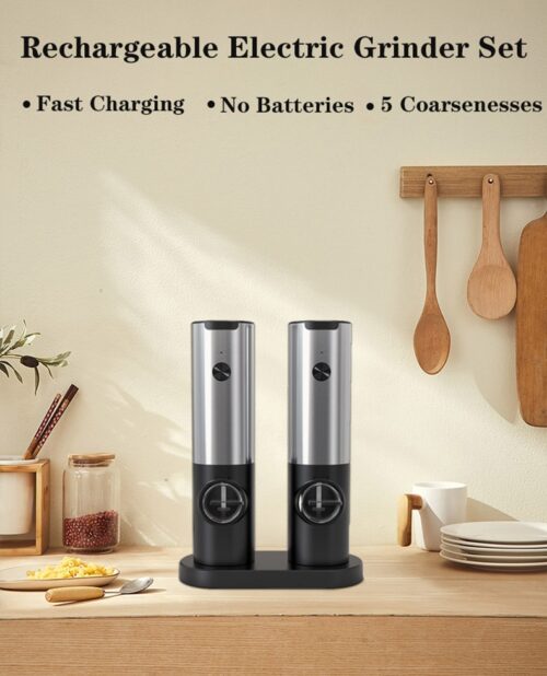 Molino doble para pimienta, especias y sal, eléctrico recargable por USB con luz LED - Image 2