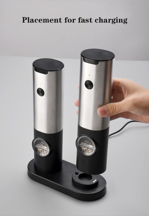 Molino doble para pimienta, especias y sal, eléctrico recargable por USB con luz LED